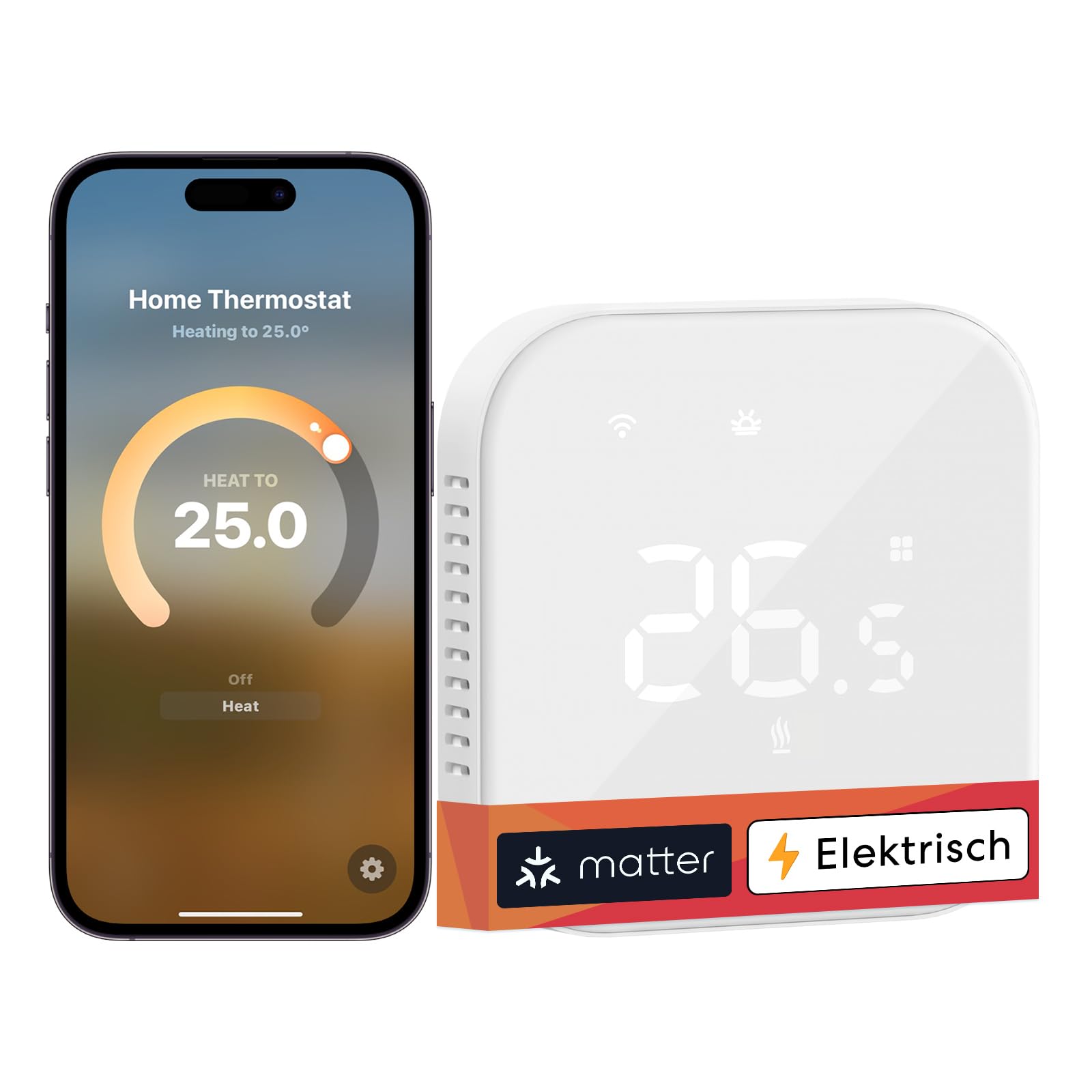 Meross Thermostat Matter Elektrische Heizungsthermostat WLAN Kompatibel mit HomeKit & Alexa, Sprachsteuerung & Zeitplan,