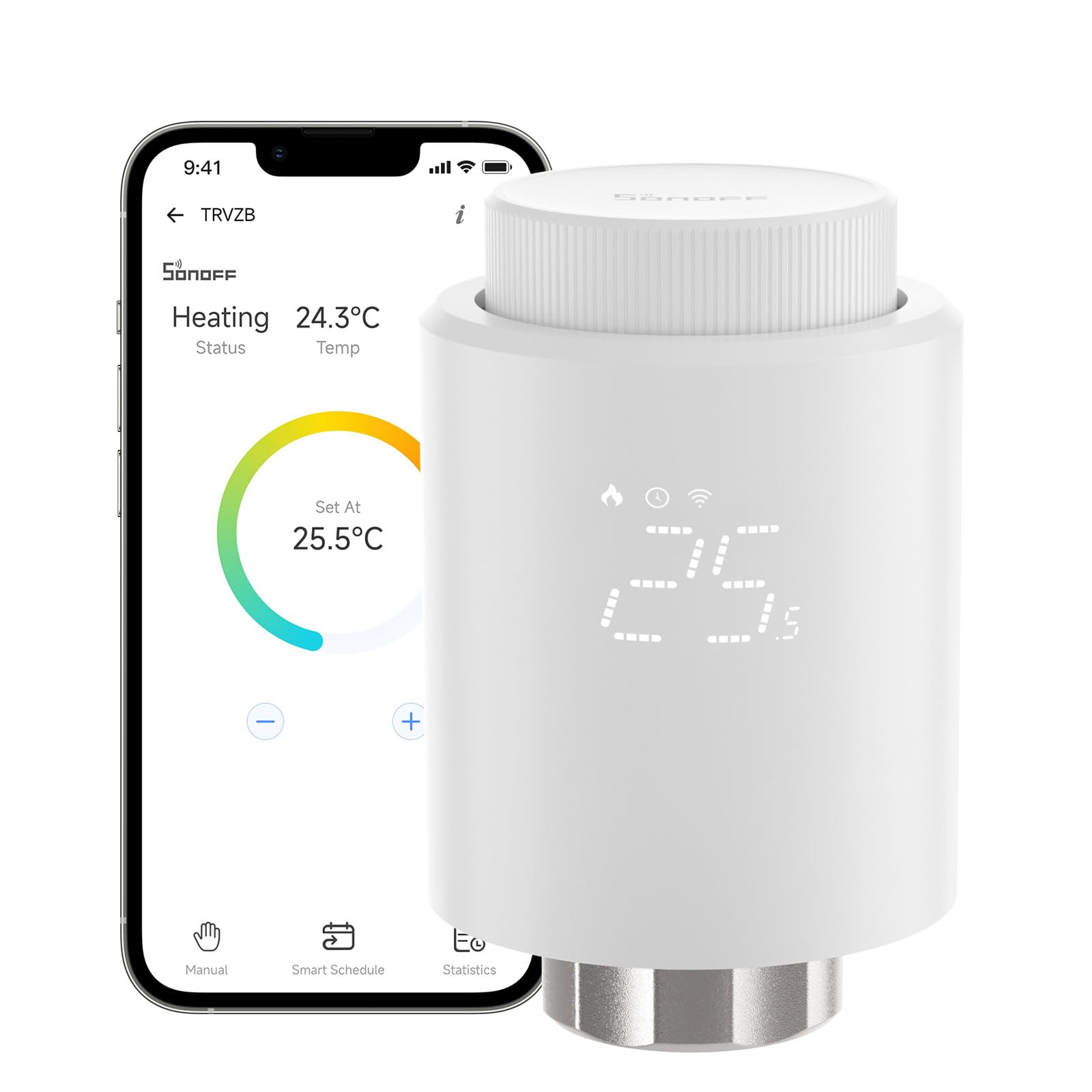  SONOFF Smart Heizkörperthermostat TRVZB - Automatischer Warmwasserauftrieb fürComfort und Energieeffizienz
| SONOFF Sma