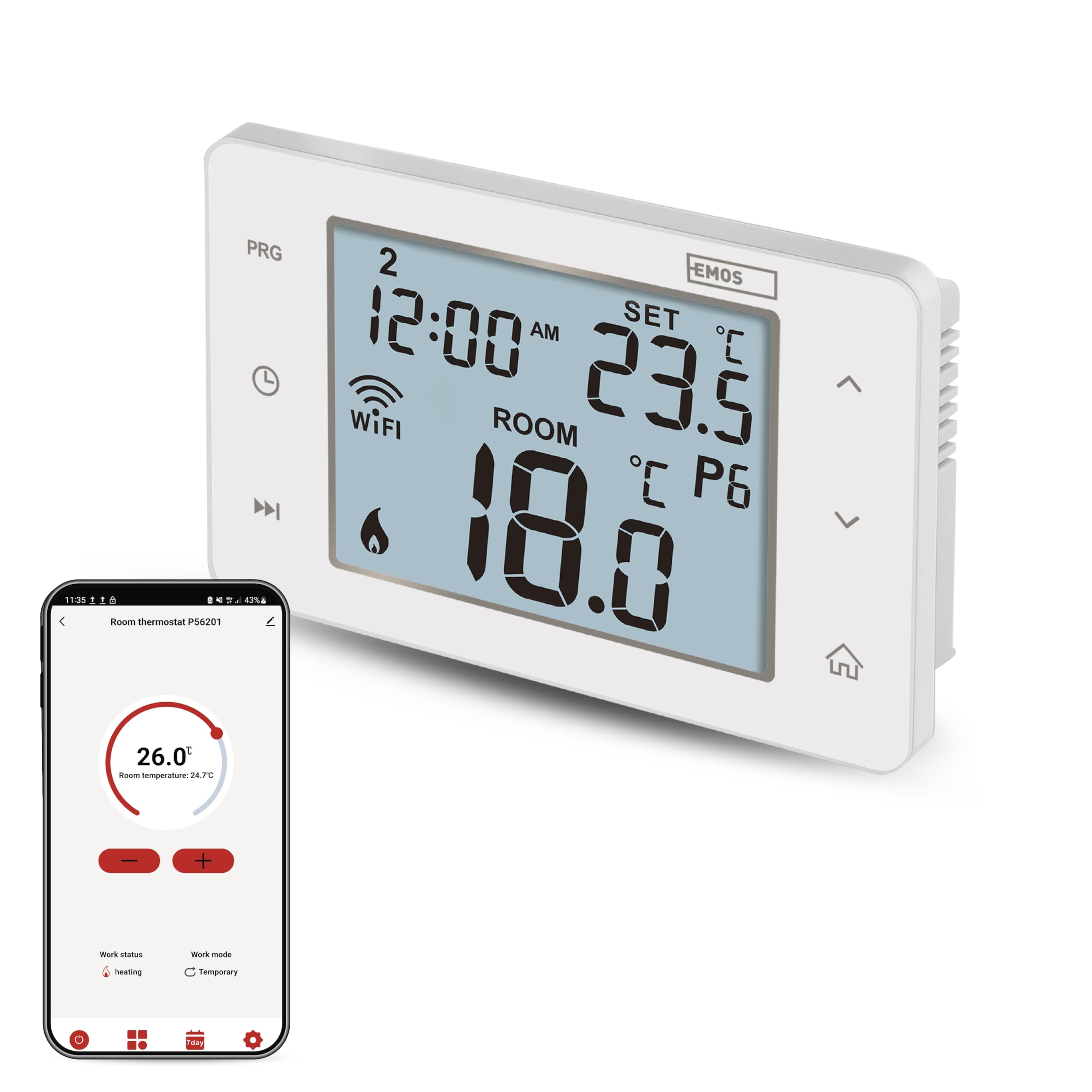 EMOS GoSmart - Smart Home Raumthermostat - Energiesparfunktion - Für Heiz- und Kühlungsanlagen - WiFi-Kompatibilität - T